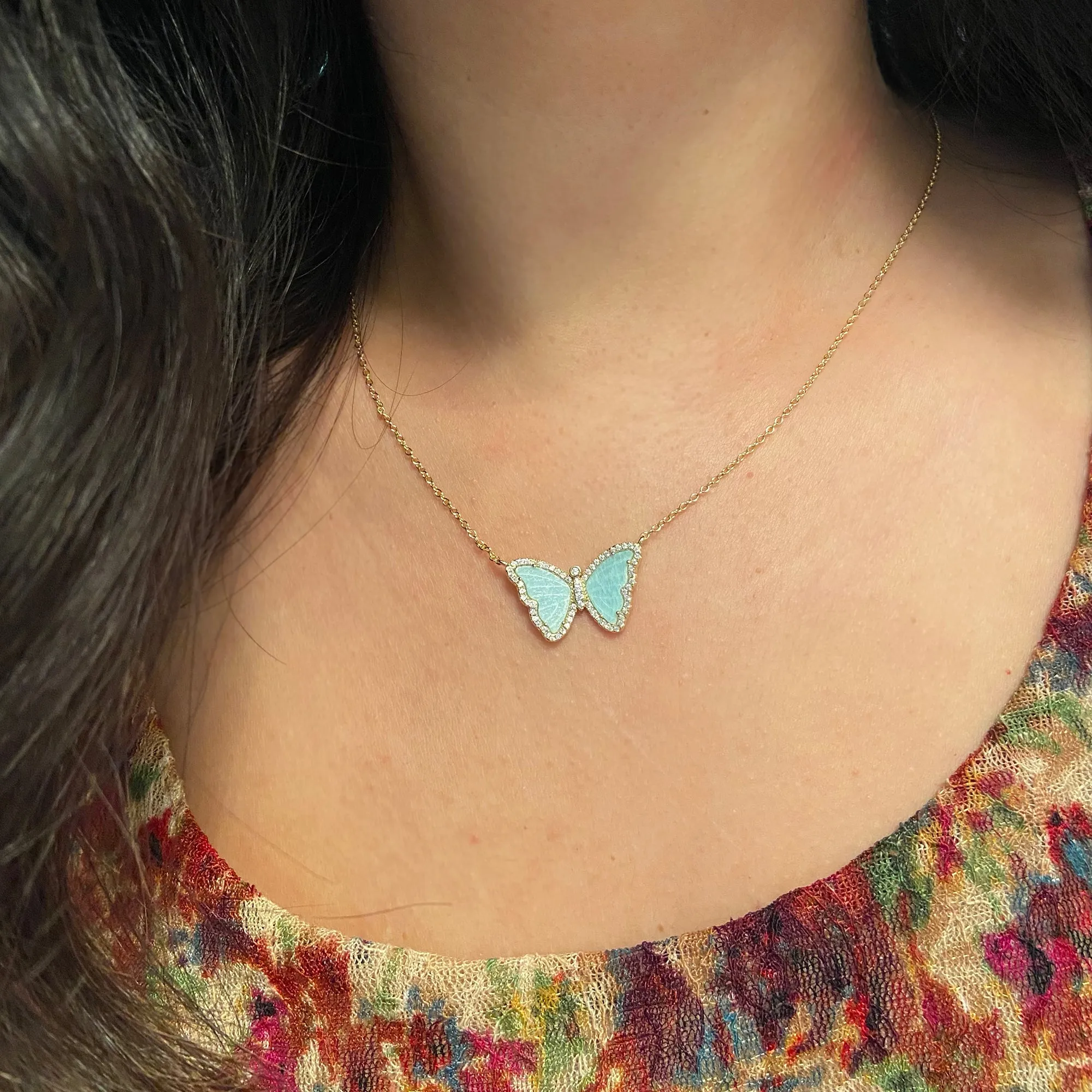 Amazonite Butterfly Necklace With Crystals