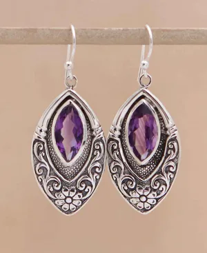 Amethyst and Sterling Silver Floral Earrings