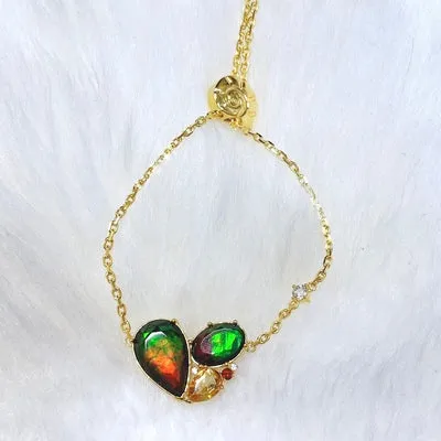 Ammolite Bracelet 18k Gold Vermeil RADIANT Ammolite Slider Heart Bracelet with Garnet, Citrine and White Topaz