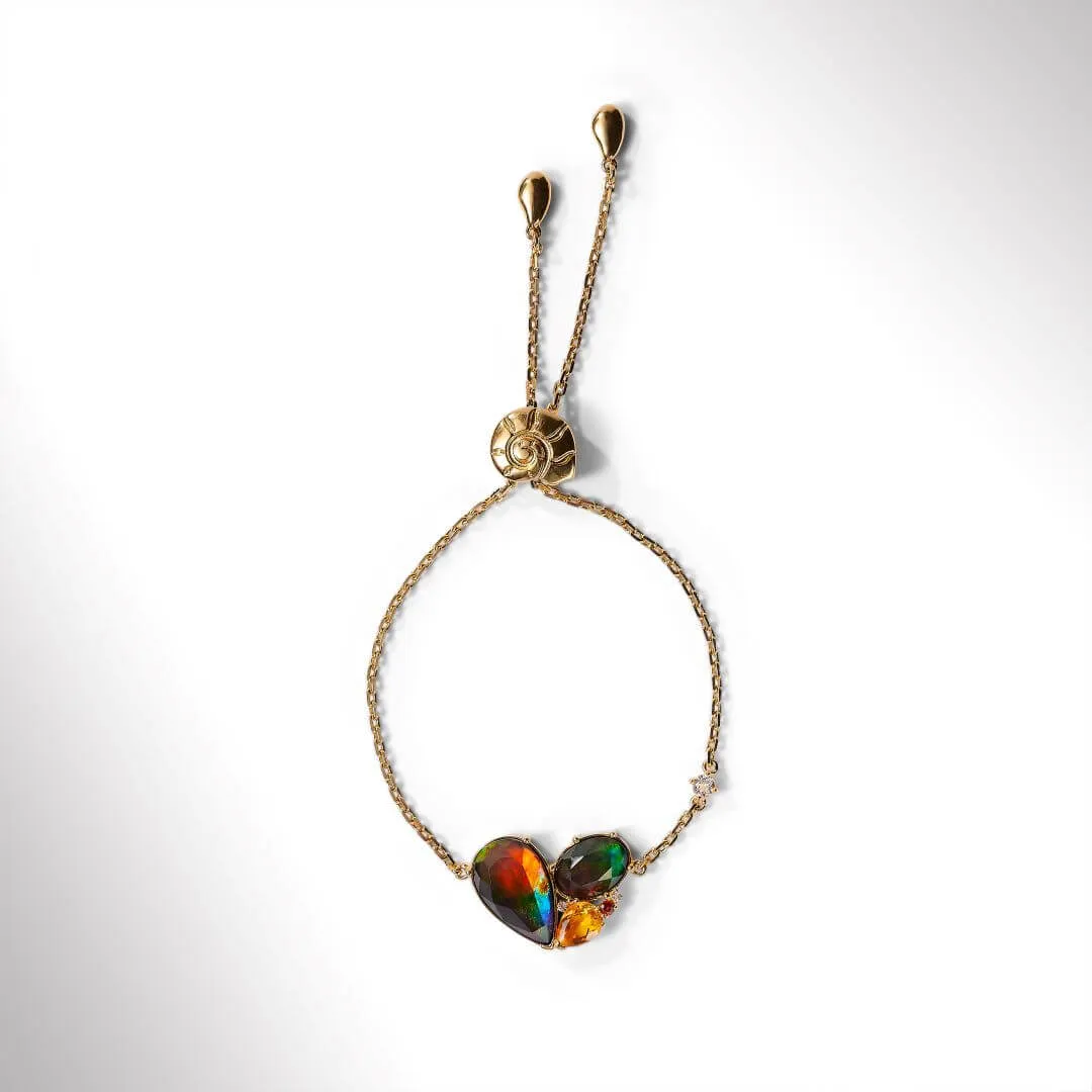 Ammolite Bracelet 18k Gold Vermeil RADIANT Ammolite Slider Heart Bracelet with Garnet, Citrine and White Topaz