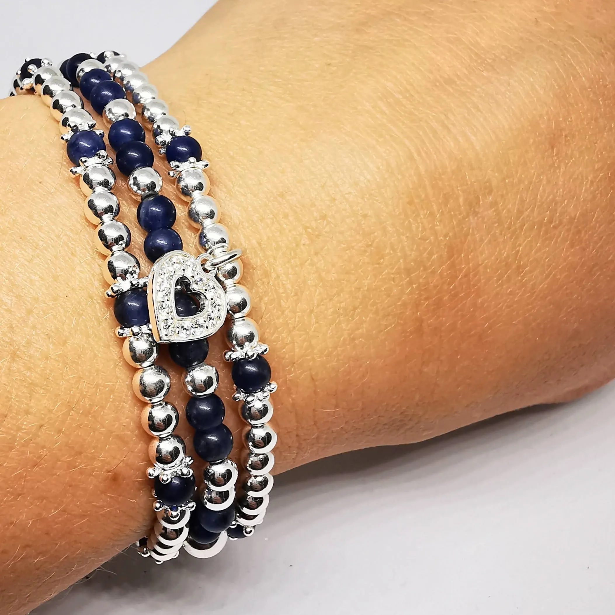 ANNA Silver with Sodalite Trio Bead Bracelet Set