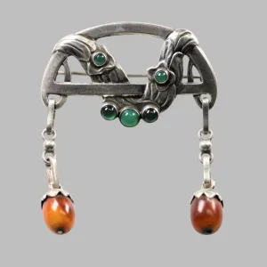 Antique Georg Jensen Jewelry | Rare Early Chrysoprase and Amber Brooch 8