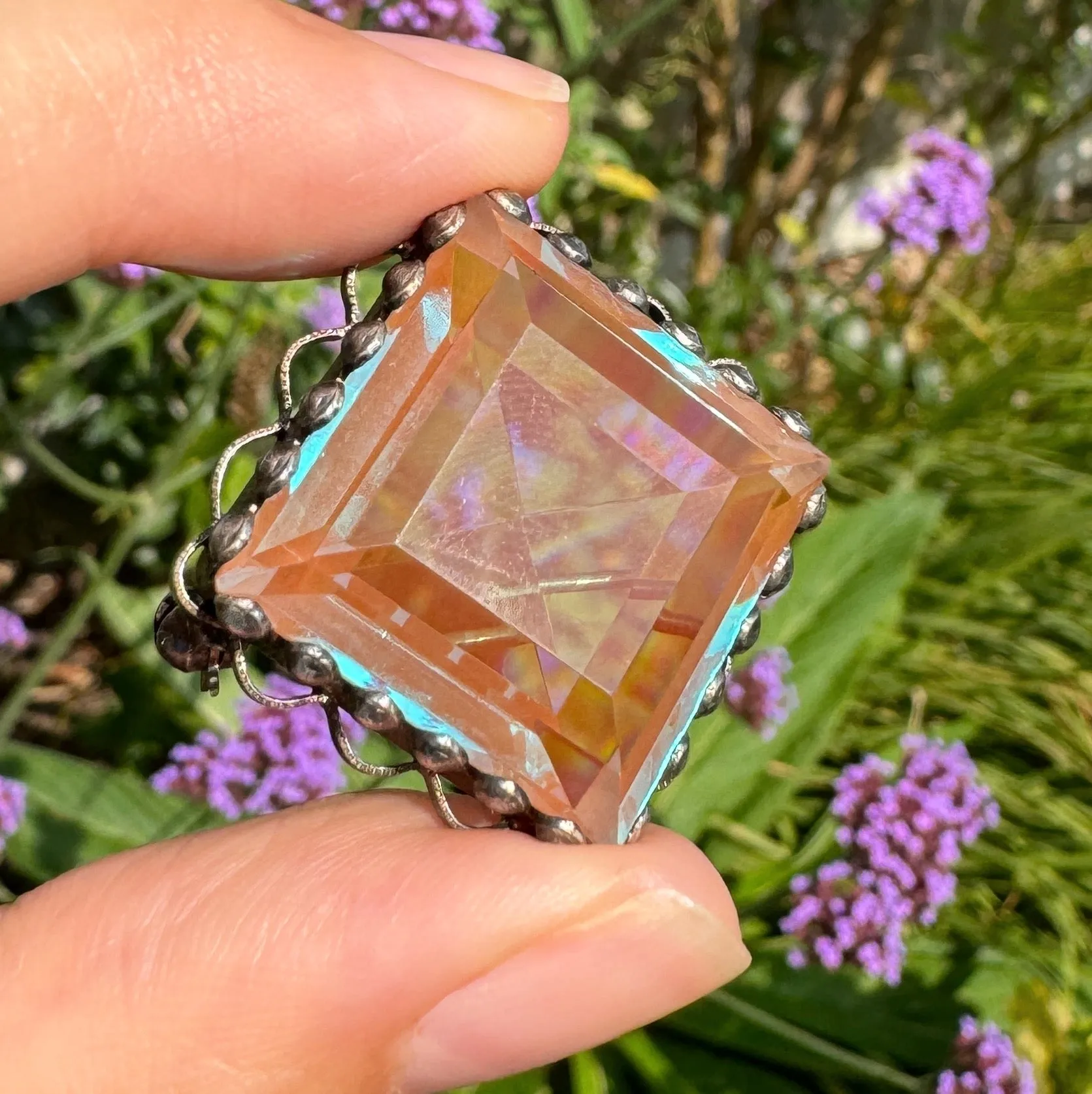 Antique Square Cut Saphiret Glass Brooch