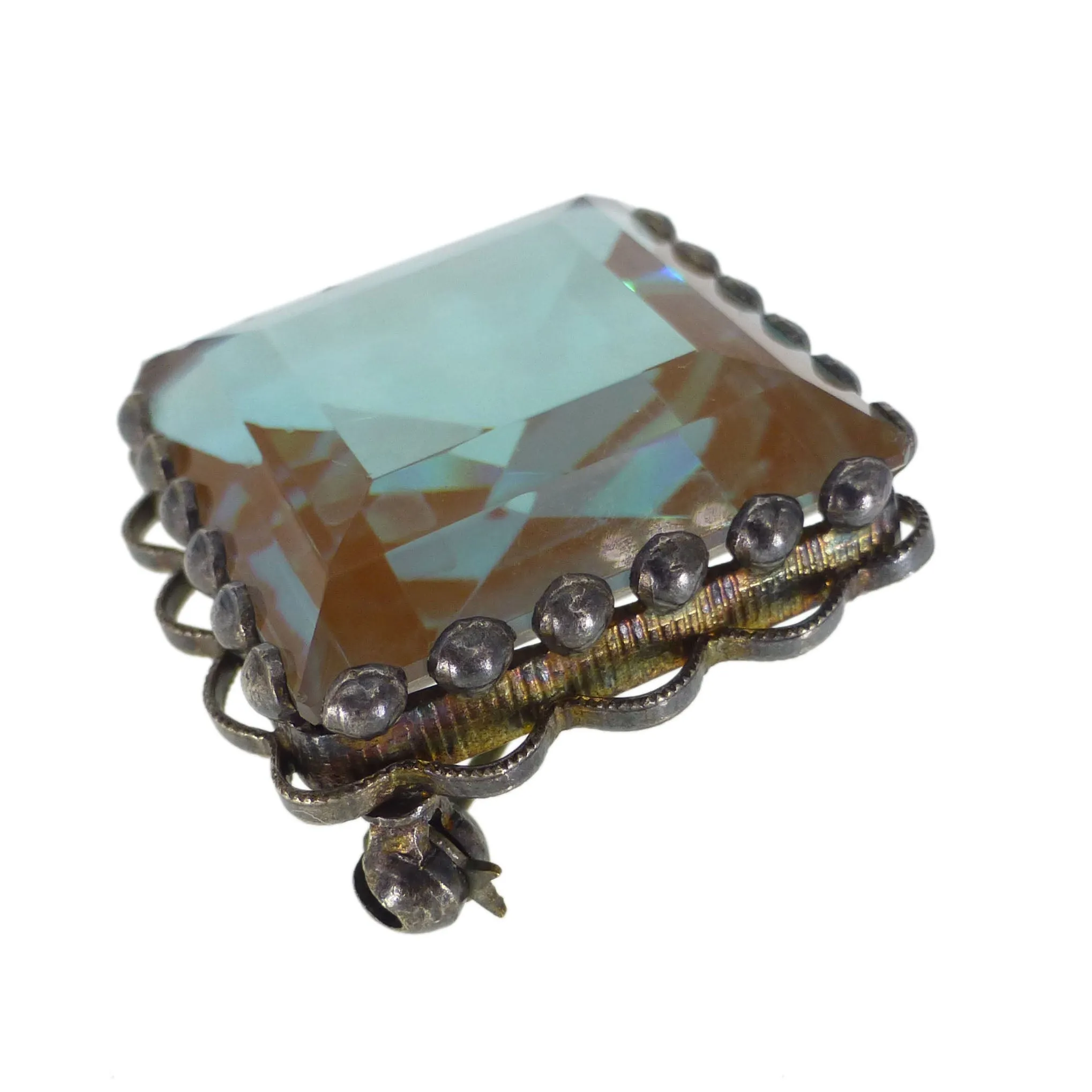 Antique Square Cut Saphiret Glass Brooch