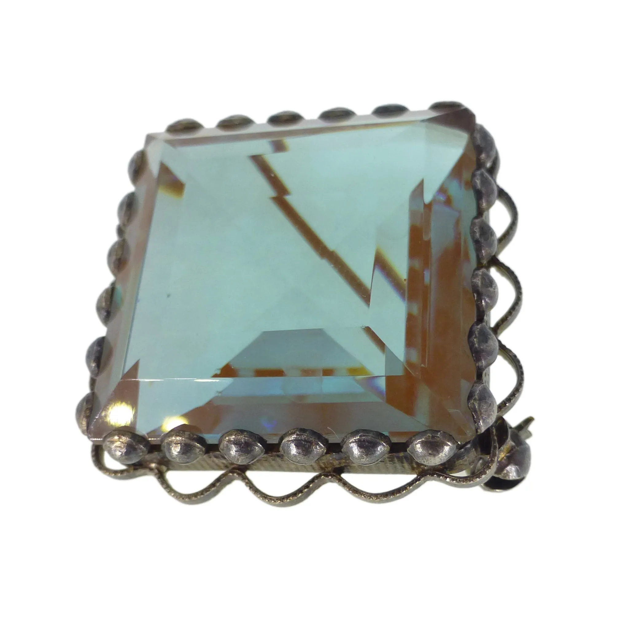 Antique Square Cut Saphiret Glass Brooch