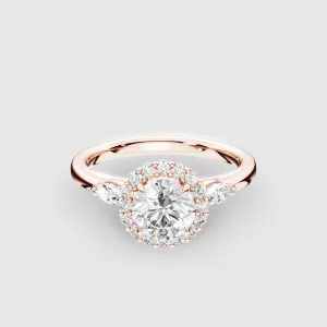 Ariel Three Stone Plain Shank Lab Grown Solitaire Diamond Ring - The Mystic Halo Collection-Round