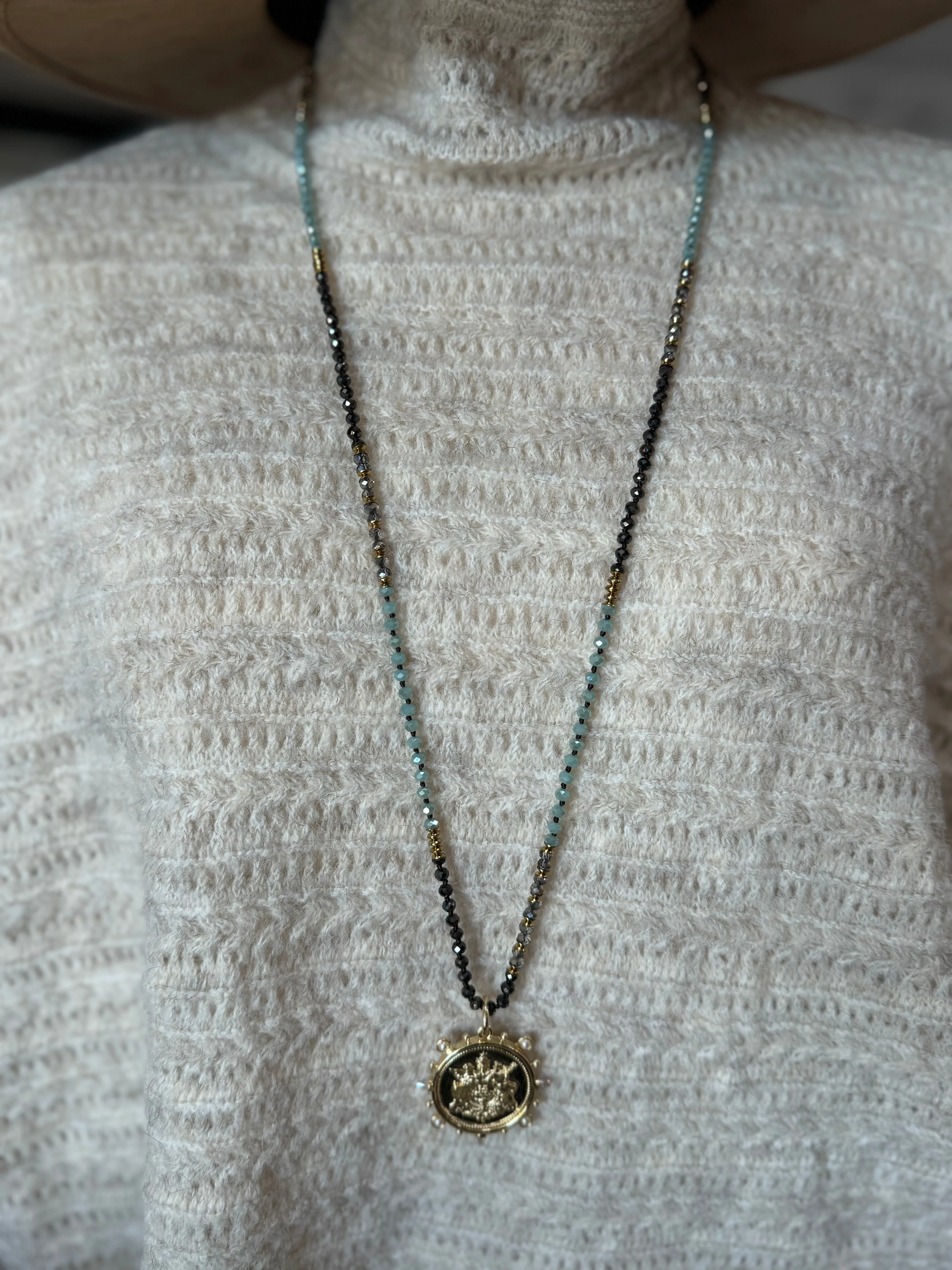 Beaded Chain Medallion Necklace