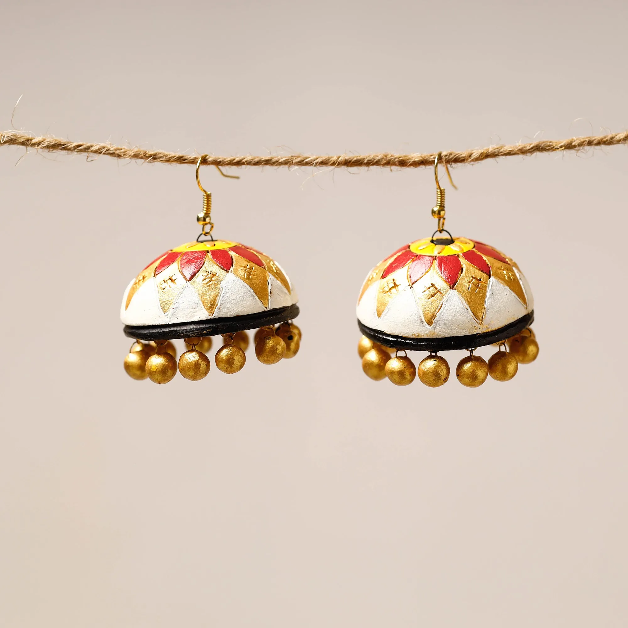 Bishnupur Handpainted Terracotta Jhumki Earrings 23