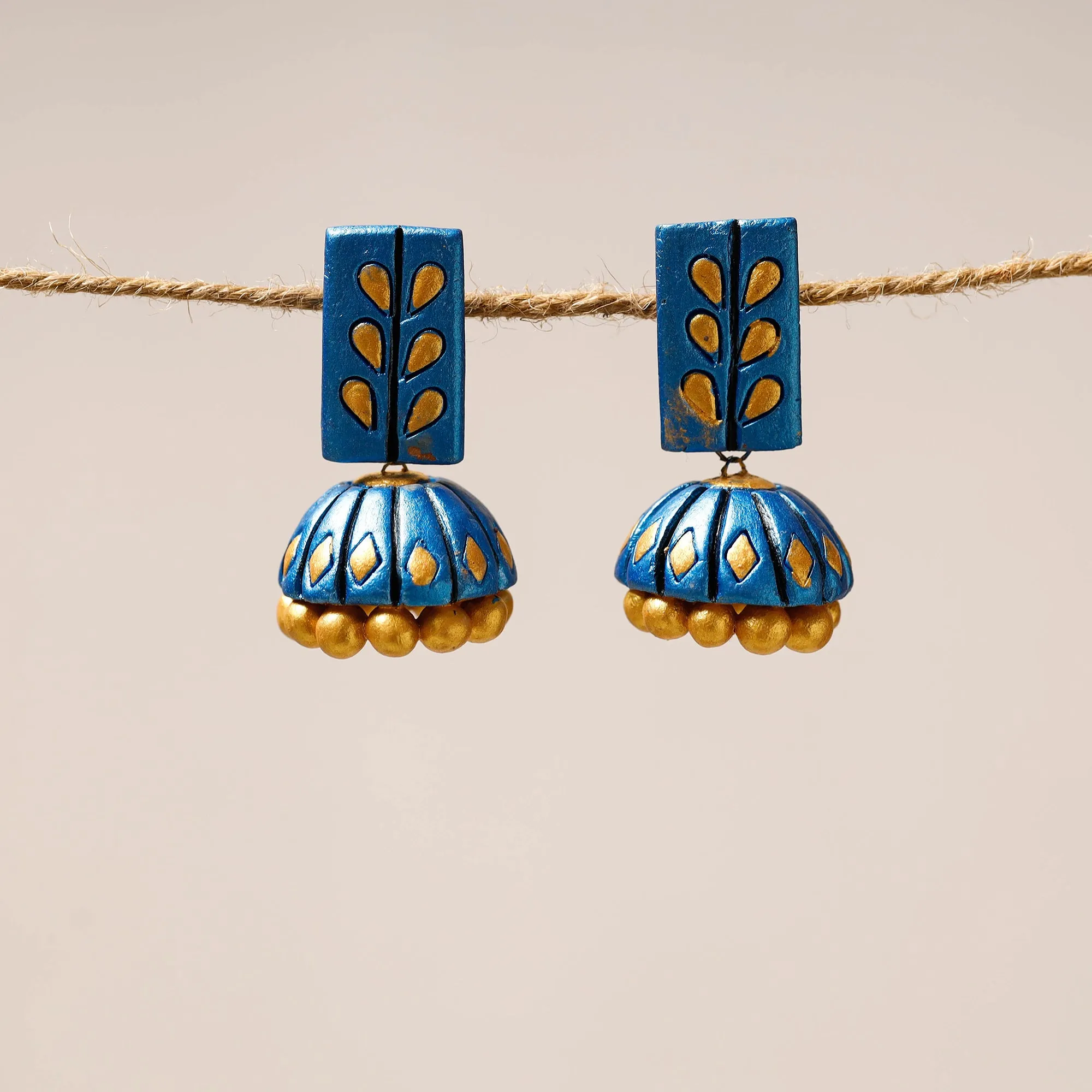 Bishnupur Handpainted Terracotta Jhumki Earrings 27