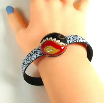 Black & White Bracelet for a Woman with Black & Red Paisley Accent