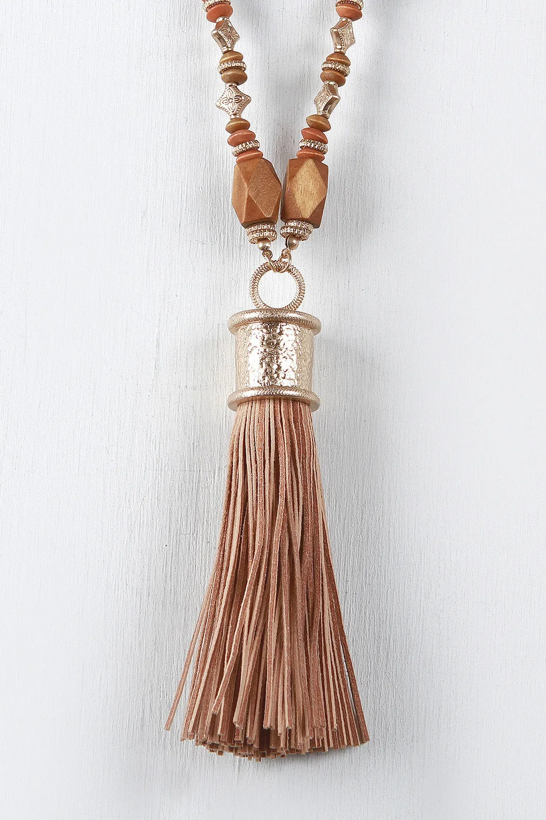 Boho Suede Cord Tassel Necklace