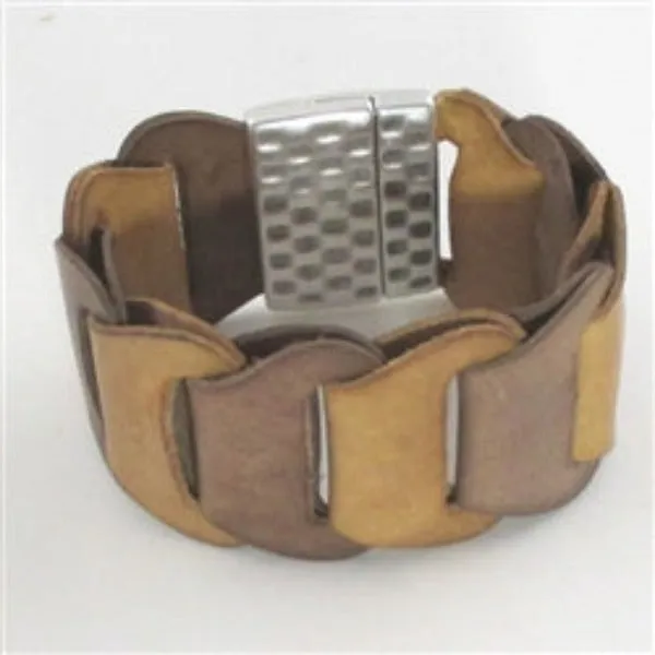 Brown & Tan Leather Cuff Bracelet for a Woman