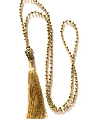 Buddha Sparkly Gold  Beaded Tasselled Necklace