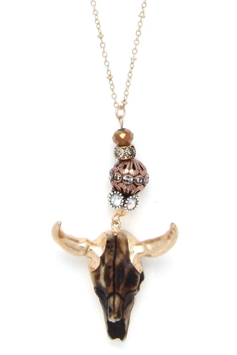 Cattle Skull Beaded Pendant Necklace