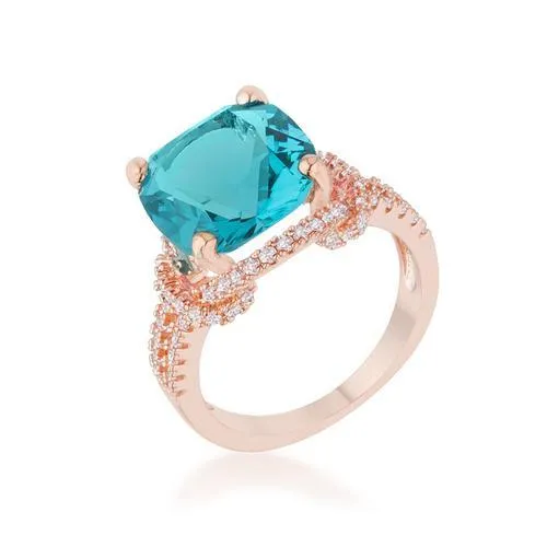 Charlene 6.2ct Aqua CZ Rose Gold Classic Statement Ring