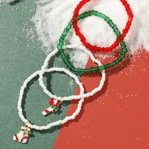 Christmas Bracelet Set Handmade Colorful Rice Beads