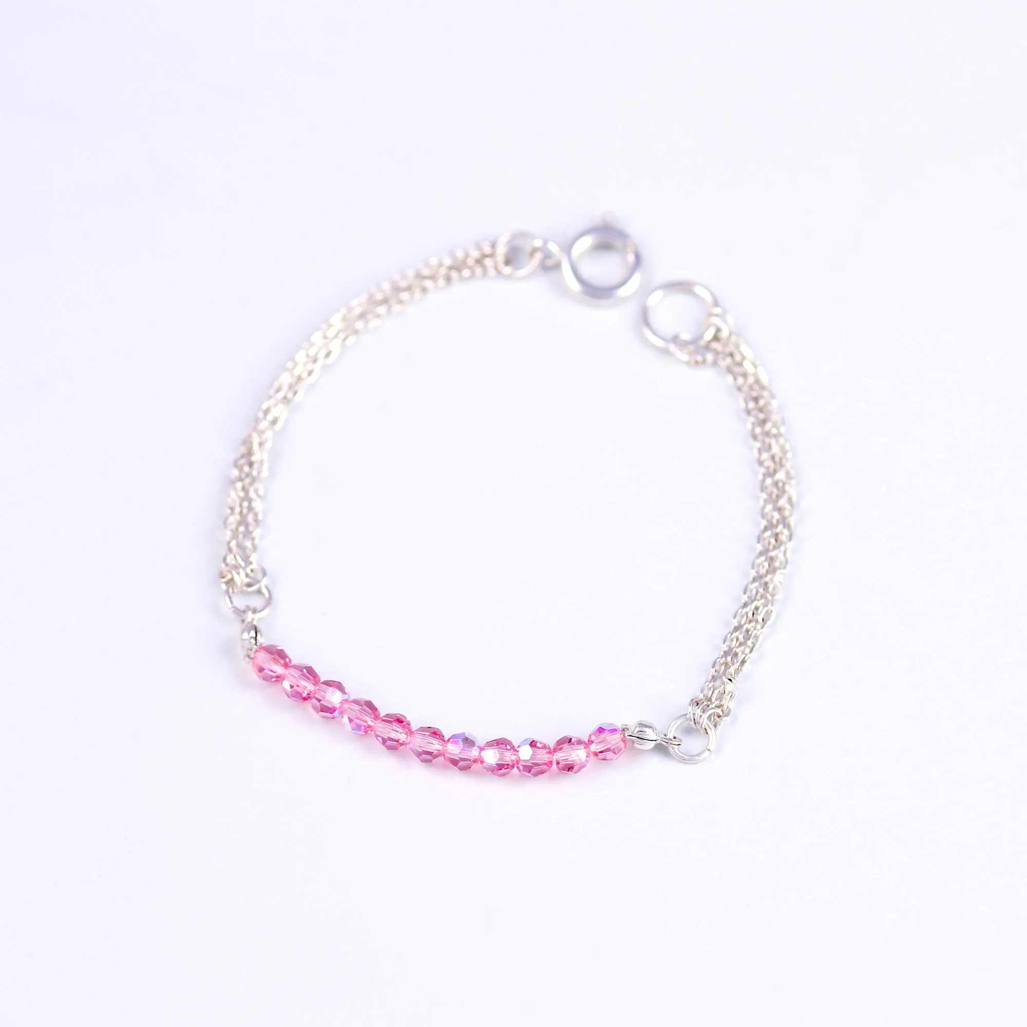 Crystal Bead Bracelet Silver & Crystal Pink