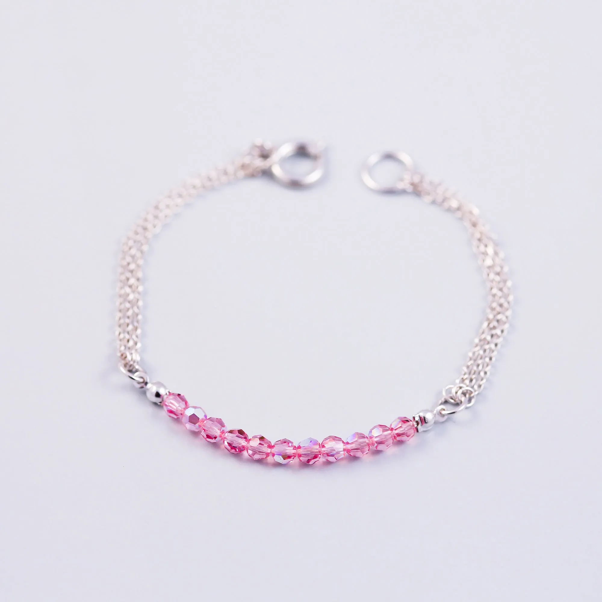 Crystal Bead Bracelet Silver & Crystal Pink