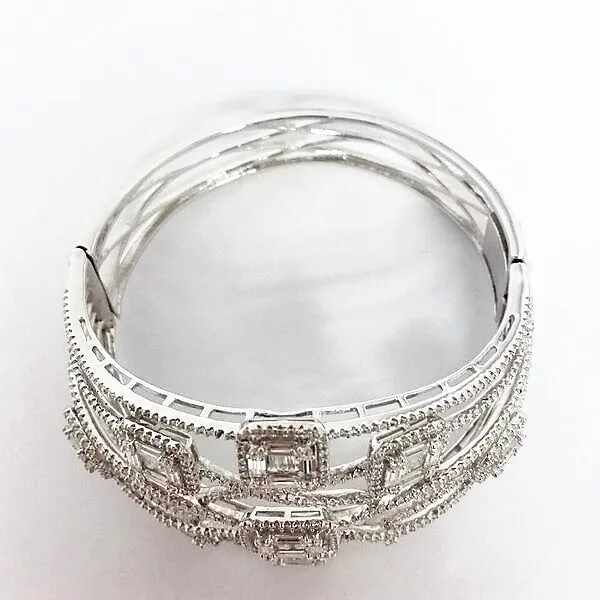 Cubic Zirconia and Sterling Silver Ornate Bangle