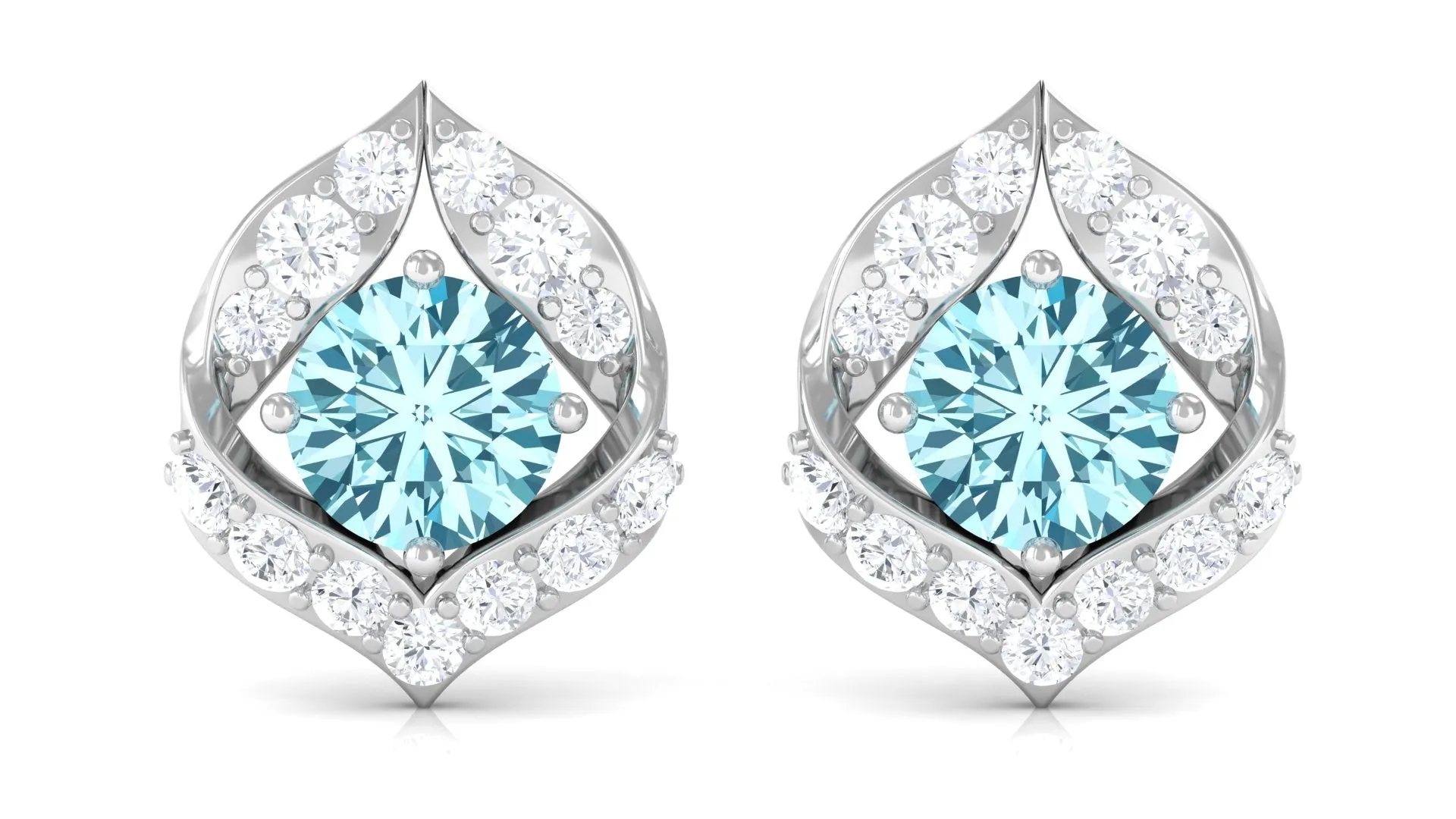 Dainty Aquamarine Stud Earrings with HI SI Diamonds