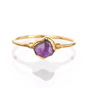 Dainty Raw Amethyst Ring in Gold