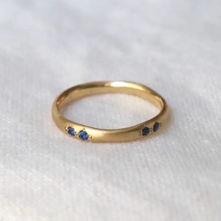 Delicate Wavy Band - Blue Sapphire Pairs