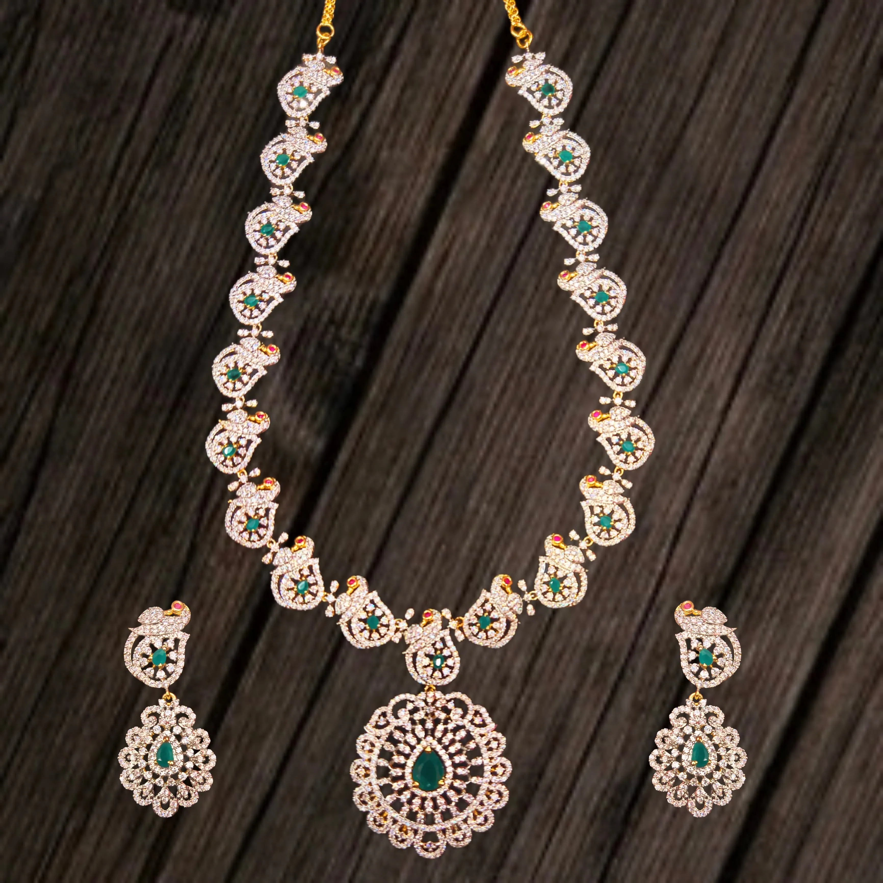 Discover the Enchanting Peacock American Diamonds Necklace Set by Asp Fashion Jewellery