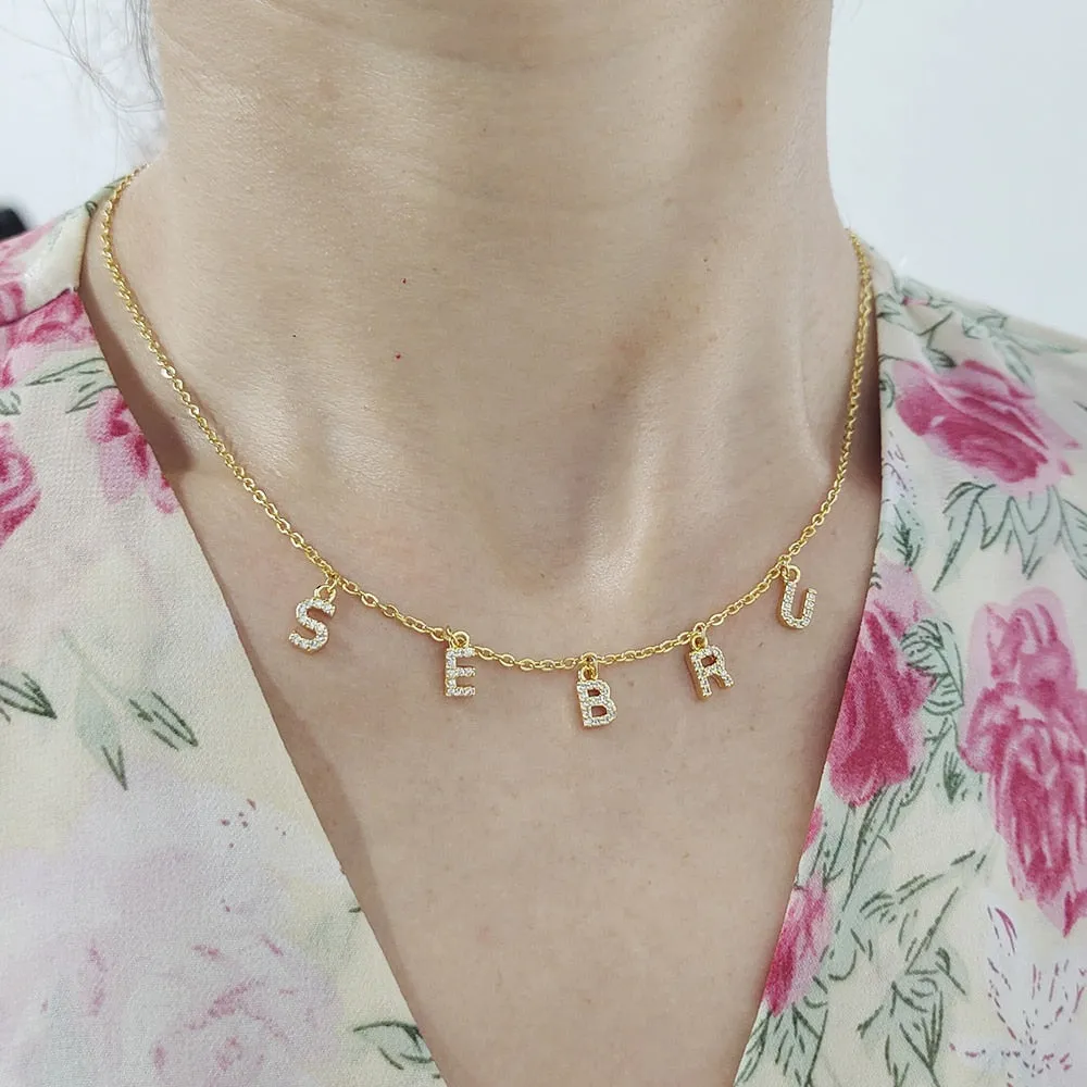 DODOAI Custom Diamond Necklace, Pave Crystal Letter Necklace,Personalized Name Necklace ,diamond letter pendant necklace Jewelry
