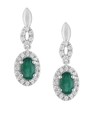 Emerald Earrings - 14ct White Gold Emerald & Diamond Earrings - 780116