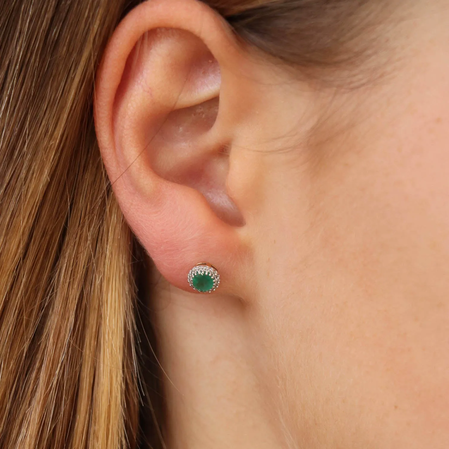 Emerald Halo Stud Earrings