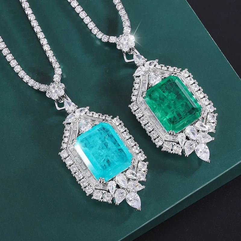 Emerald Paraiba Square Pendant Necklace MSN110802