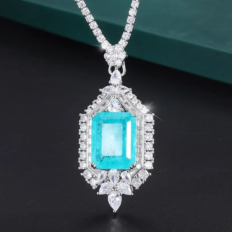 Emerald Paraiba Square Pendant Necklace MSN110802