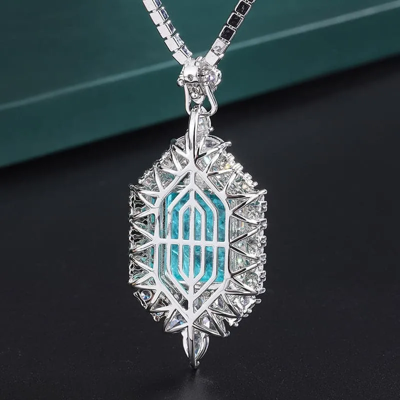 Emerald Paraiba Square Pendant Necklace MSN110802