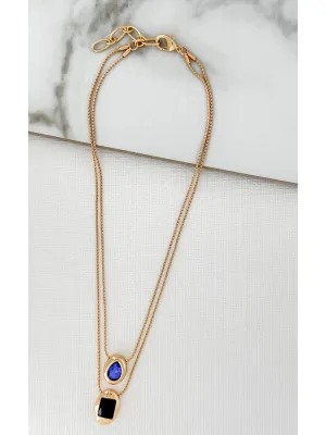 Envy Short Two Chain Gold Necklace with Oval & Coloured Glass Pendants