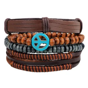 Fashion accessories Rope Wood Bead Leather Bracelets & bangles 1 Sets Multilayer Braided Wristband Bracelet Men pulse