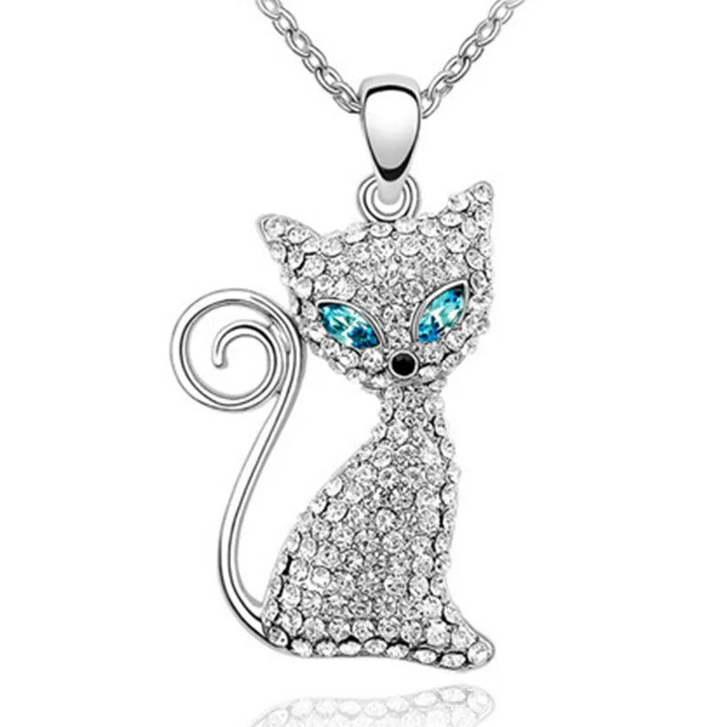 fashion cat pendant crystal necklaces charms flash drilling necklaces jewelry for women wedding engagement statement necklace