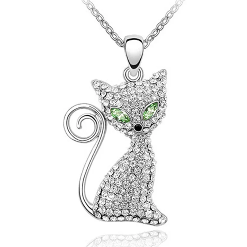 fashion cat pendant crystal necklaces charms flash drilling necklaces jewelry for women wedding engagement statement necklace