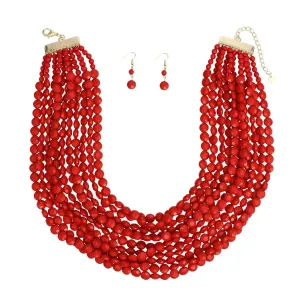 Flatly Red Beaded Necklace Set | Feel the Passion