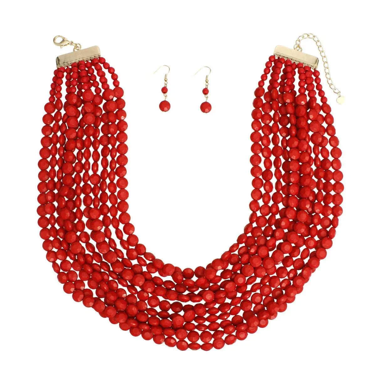 Flatly Red Beaded Necklace Set | Feel the Passion