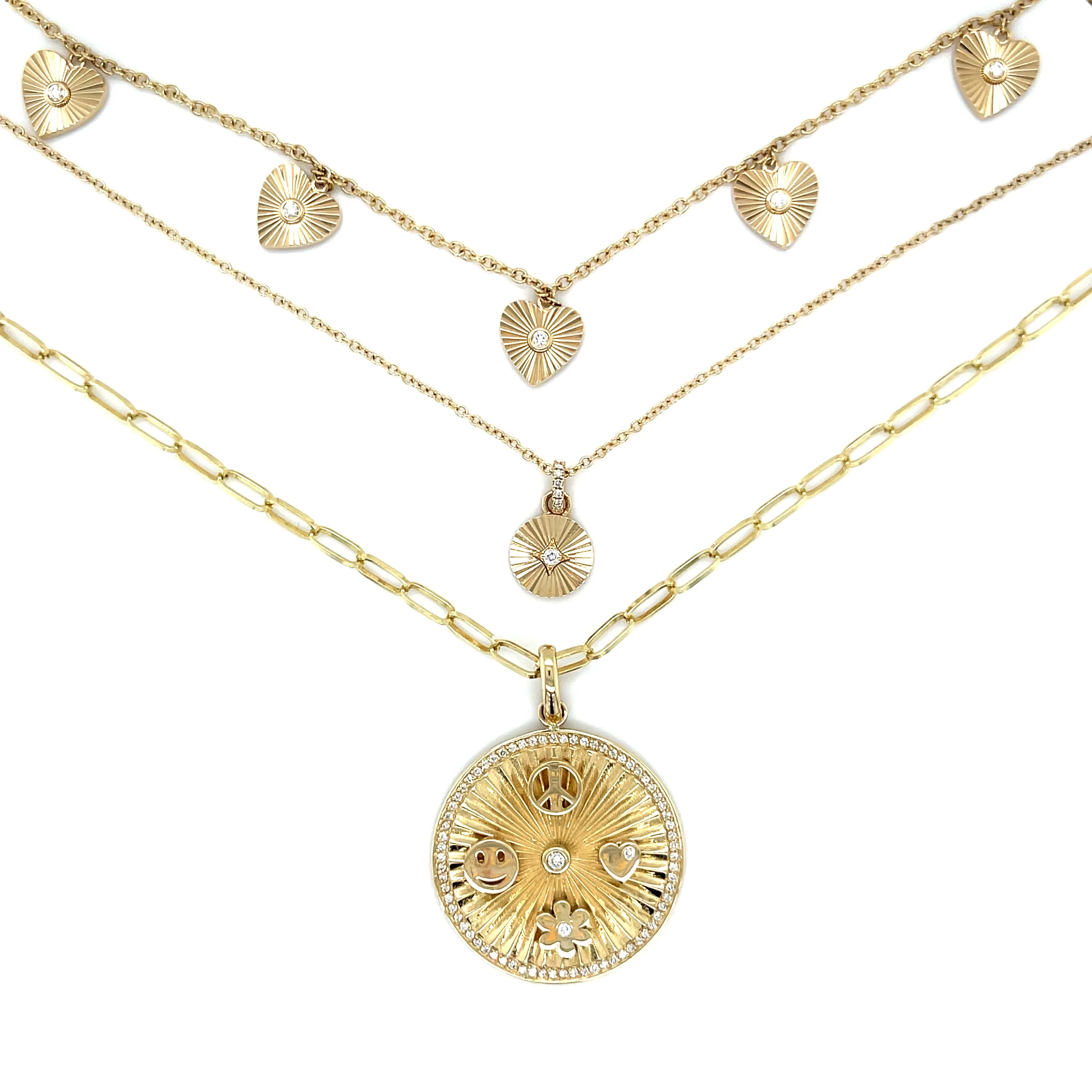 Gold and Diamond Fluted Heart Necklace