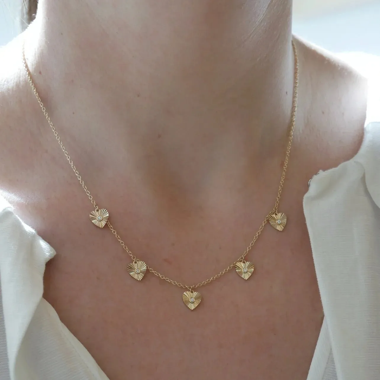 Gold and Diamond Fluted Heart Necklace