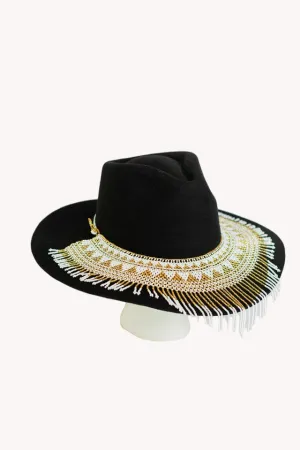 Gold Cascading Beaded Hat Necklace