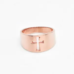 Gold Cross Ring - Wide Rose Gold Ring - Chunky Pink Ring