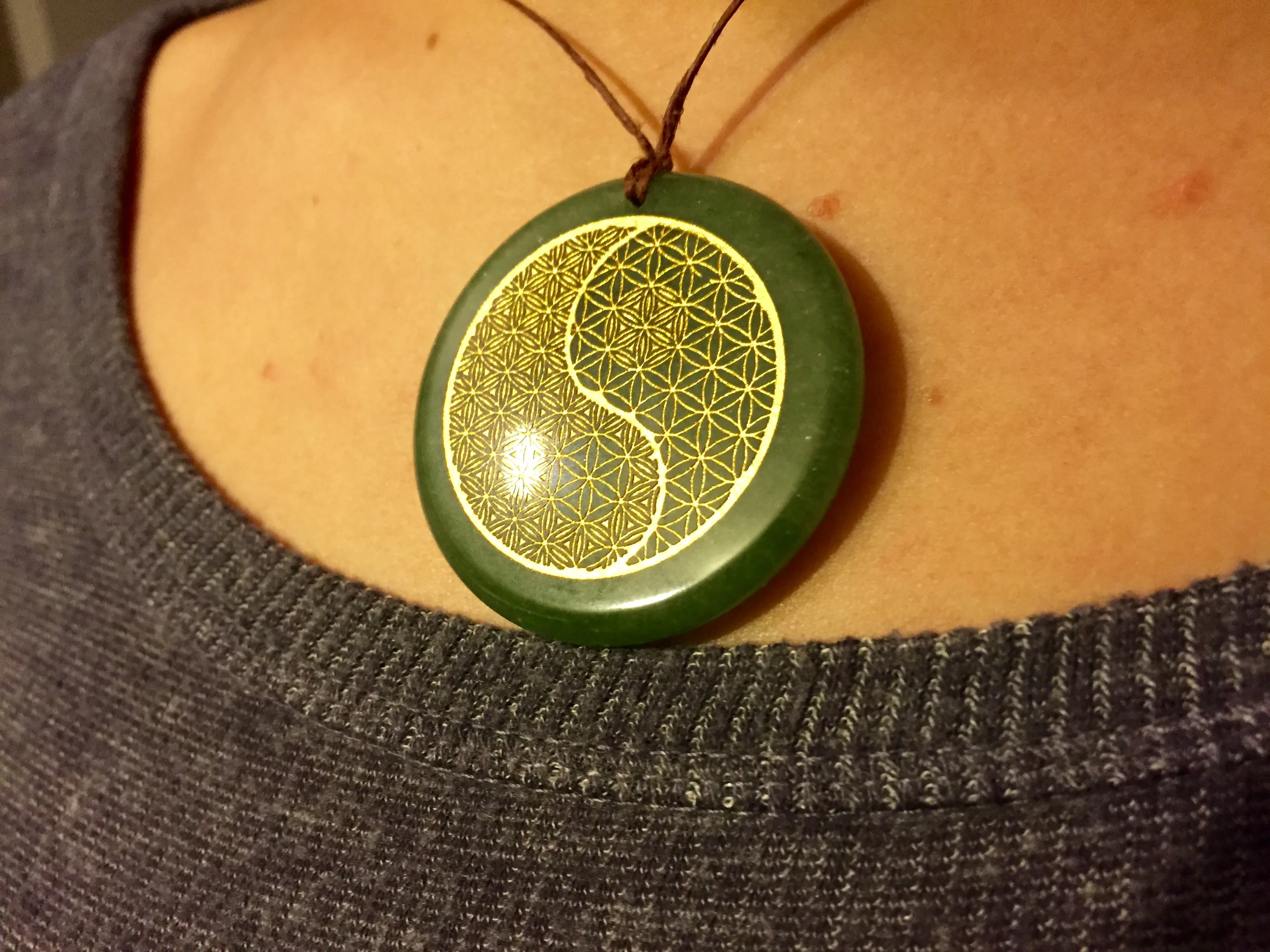 Green Aventurine Flower Of Life Crystal Yin Yang Pendant