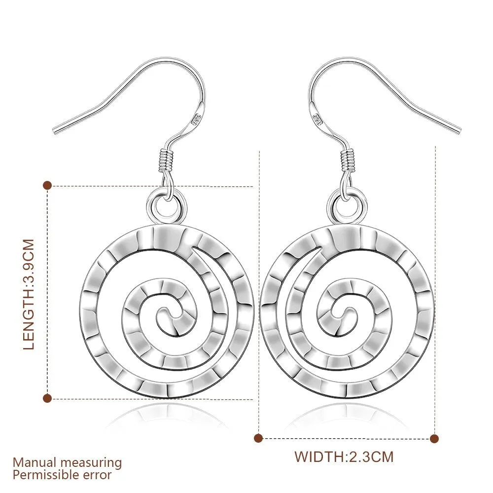 Hammered Spiral Silver Hook Earrings For Woman