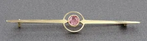 Handmade Pink Tourmaline 15ct Yellow Gold Bar Brooch