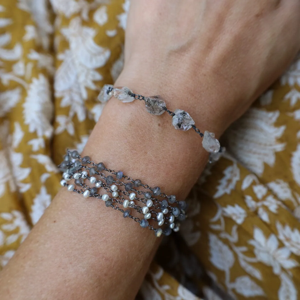 Handmade Single Bead Chain of Herkimer Diamonds Bracelet