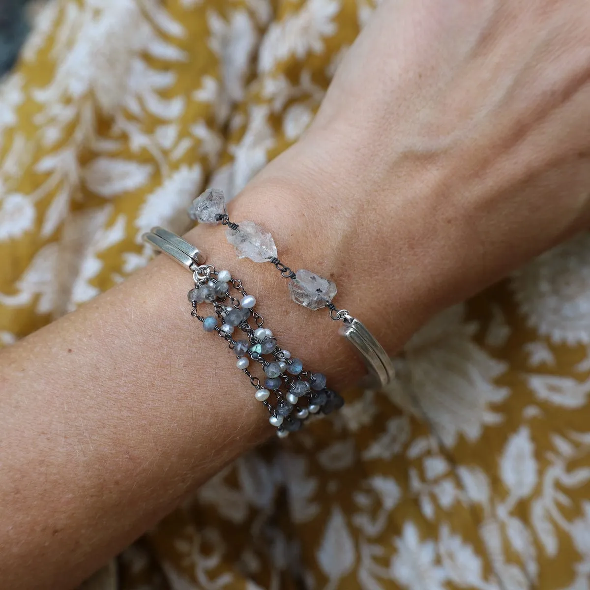 Handmade Single Bead Chain of Herkimer Diamonds Bracelet