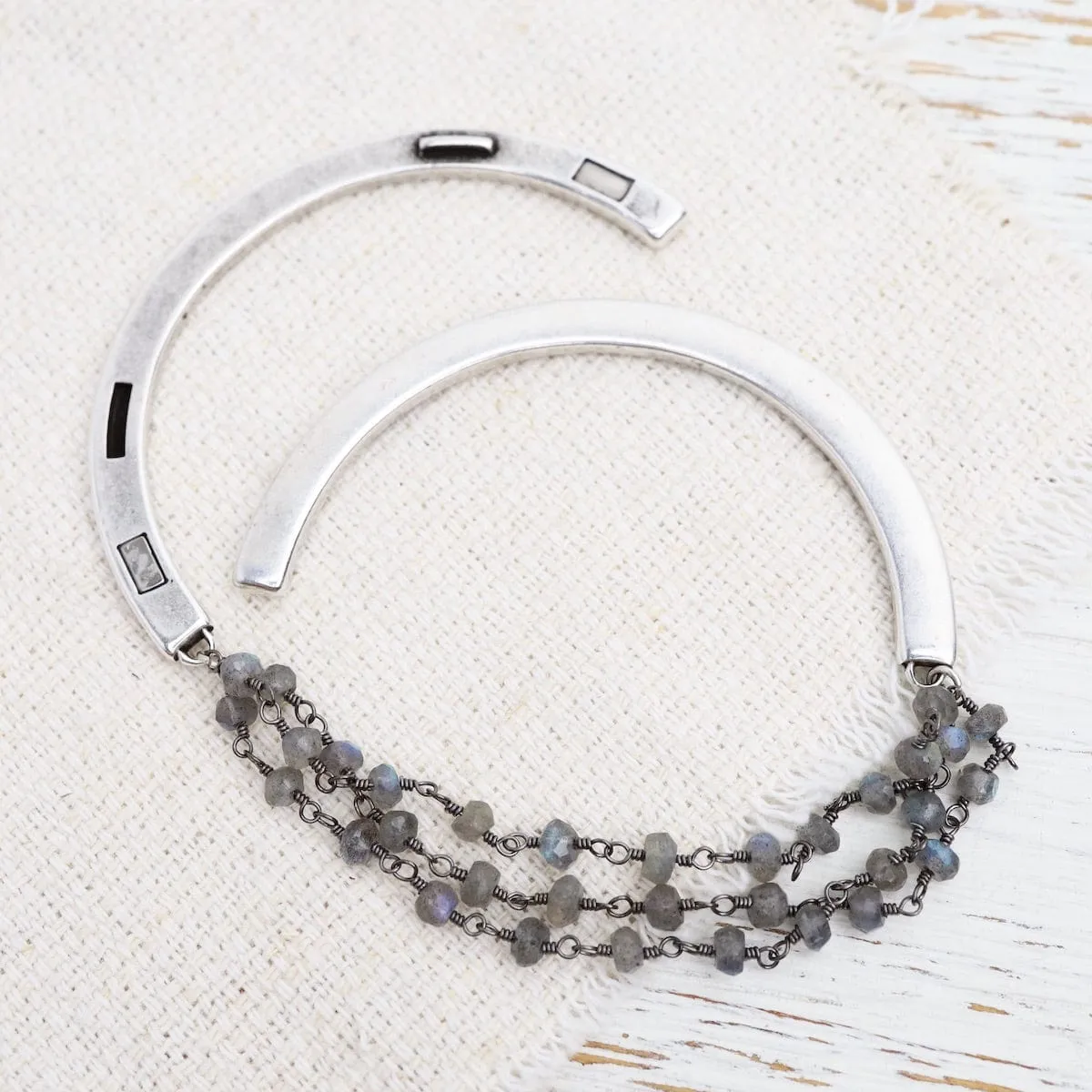 Handmade Triple Bead Chain of Labradorite Bracelet