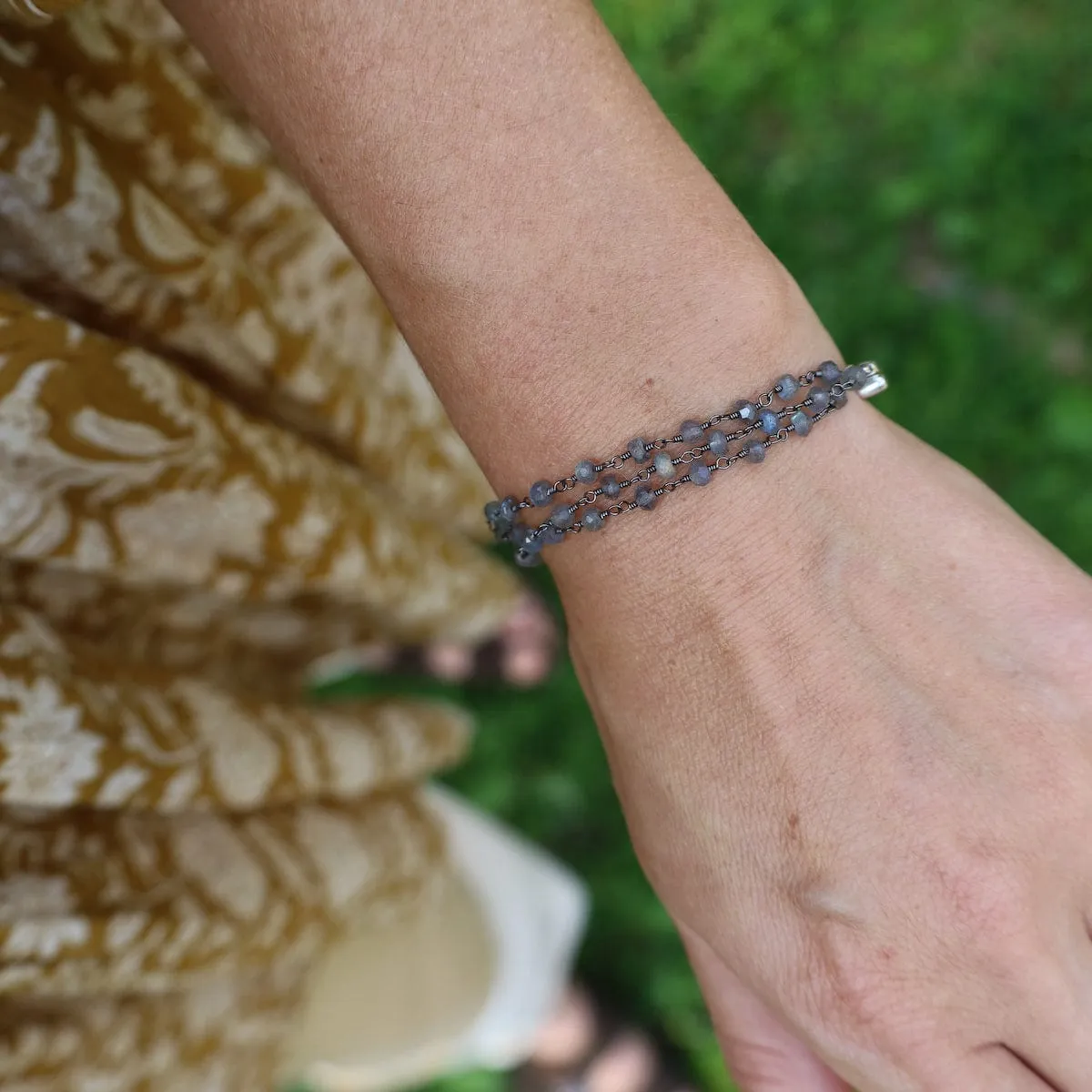 Handmade Triple Bead Chain of Labradorite Bracelet